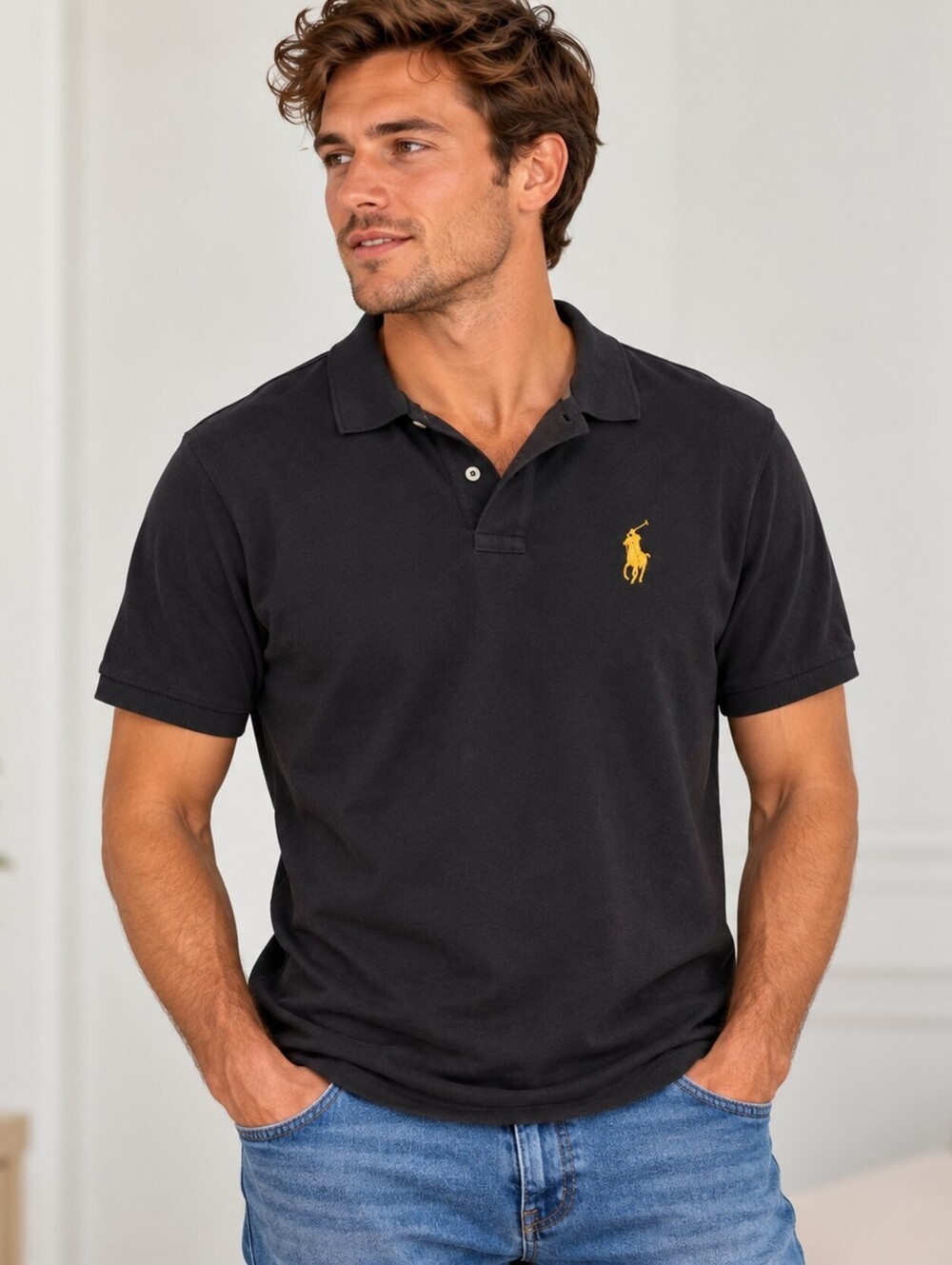 Polo Ralph Lauren Classic Fit Black Polo Shirt XL Preppy Yellow Retro Rave Boho